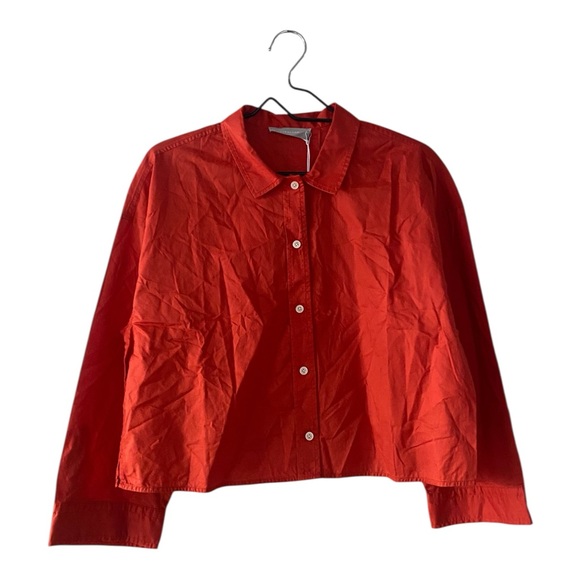 Everlane The Boxy Crop PJ Top Orange Cotton Pajama Button Up Shirt Size Small - Picture 2 of 10